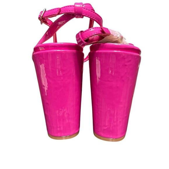 SHEIN Hot Pink Patent Block Heel Sandals Ankle Strap Barbiecore Party Y2K Sz 11 - Picture 9 of 10
